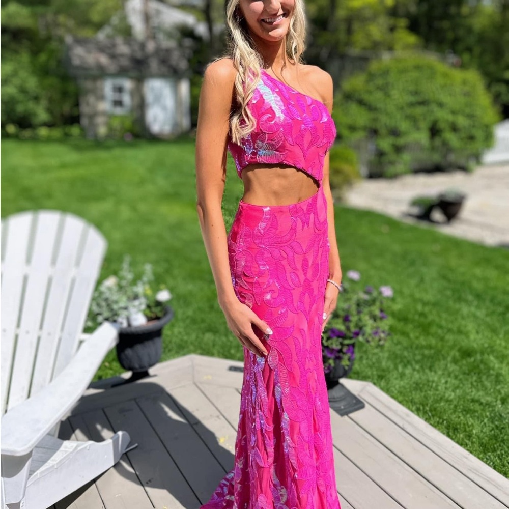 Jovani Hot Pink One-Shoulder Prom dress 22853
